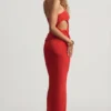Fustă maxi cu talie joasă din jersey texturat Elena, în culoarea roșu chili Fustă maxi cu talie joasă din jersey texturat Elena, în culoarea roșu chili
