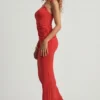 Fustă maxi cu talie joasă din jersey texturat Elena, în culoarea roșu chili Fustă maxi cu talie joasă din jersey texturat Elena, în culoarea roșu chili