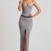 Fustă maxi cu talie joasă și dungi fine Liora, gri Fustă maxi cu talie joasă și dungi fine Liora, gri