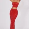Fustă maxi cu talie medie și ornamente Fausta, în roșu aprins Fustă maxi cu talie medie și ornamente Fausta, în roșu aprins