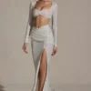 Fustă maxi cu volane și ornamente Claribel, albă
