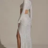 Fustă maxi cu volane și ornamente Claribel, albă