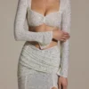 Fustă maxi cu volane și ornamente Claribel, albă