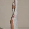 Fustă maxi cu volane și ornamente Claribel, albă