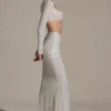Fustă maxi cu volane și ornamente Claribel, albă