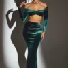Fustă maxi din catifea Nixie cu talie medie, în culoarea verde smarald Fustă maxi din catifea Nixie cu talie medie, în culoarea verde smarald