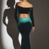Fustă maxi din catifea Nixie cu talie medie, în culoarea verde smarald Fustă maxi din catifea Nixie cu talie medie, în culoarea verde smarald