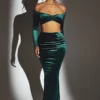 Fustă maxi din catifea Nixie cu talie medie, în culoarea verde smarald Fustă maxi din catifea Nixie cu talie medie, în culoarea verde smarald