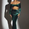 Fustă maxi din catifea Nixie cu talie medie, în culoarea verde smarald Fustă maxi din catifea Nixie cu talie medie, în culoarea verde smarald