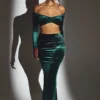 Fustă maxi din catifea Nixie cu talie medie, în culoarea verde smarald Fustă maxi din catifea Nixie cu talie medie, în culoarea verde smarald