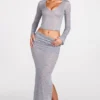 Bluză cu mâneci lungi și decolteu adânc din jersey transparent Liah, în culoarea gri Bluză cu mâneci lungi și decolteu adânc din jersey transparent Liah, în culoarea gri