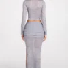 Fustă maxi drapată din jersey transparent, cu talie joasă, model Diana, în culoarea gri Fustă maxi drapată din jersey transparent, cu talie joasă, model Diana, în culoarea gri