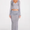 Fustă maxi drapată din jersey transparent, cu talie joasă, model Diana, în culoarea gri Fustă maxi drapată din jersey transparent, cu talie joasă, model Diana, în culoarea gri