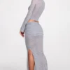 Fustă maxi drapată din jersey transparent, cu talie joasă, model Diana, în culoarea gri Fustă maxi drapată din jersey transparent, cu talie joasă, model Diana, în culoarea gri