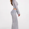 Fustă maxi drapată din jersey transparent, cu talie joasă, model Diana, în culoarea gri Fustă maxi drapată din jersey transparent, cu talie joasă, model Diana, în culoarea gri