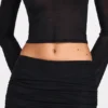 Fustă maxi drapată din jersey transparent, cu talie joasă, model Diana, în culoarea neagră Fustă maxi drapată din jersey transparent, cu talie joasă, model Diana, în culoarea neagră