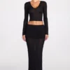 Fustă maxi drapată din jersey transparent, cu talie joasă, model Diana, în culoarea neagră Fustă maxi drapată din jersey transparent, cu talie joasă, model Diana, în culoarea neagră