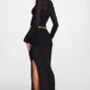 Fustă maxi drapată din jersey transparent, cu talie joasă, model Diana, în culoarea neagră Fustă maxi drapată din jersey transparent, cu talie joasă, model Diana, în culoarea neagră