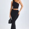 Fustă maxi Lena din modal cu partea din față răsucită, în negru Fustă maxi Lena din modal cu partea din față răsucită, în negru