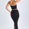 Fustă maxi Lena din modal cu partea din față răsucită, în negru Fustă maxi Lena din modal cu partea din față răsucită, în negru