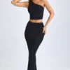 Fustă maxi Lena din modal cu partea din față răsucită, în negru Fustă maxi Lena din modal cu partea din față răsucită, în negru