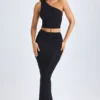 Fustă maxi Lena din modal cu partea din față răsucită, în negru Fustă maxi Lena din modal cu partea din față răsucită, în negru