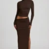 Fustă maxi Nadina din modal cu talie asimetrică, în culoarea ciocolată Fustă maxi Nadina din modal cu talie asimetrică, în culoarea ciocolată