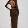 Fustă maxi Nadina din modal cu talie asimetrică, în culoarea ciocolată Fustă maxi Nadina din modal cu talie asimetrică, în culoarea ciocolată