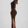 Fustă maxi Nadina din modal cu talie asimetrică, în culoarea ciocolată Fustă maxi Nadina din modal cu talie asimetrică, în culoarea ciocolată