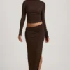 Fustă maxi Nadina din modal cu talie asimetrică, în culoarea ciocolată Fustă maxi Nadina din modal cu talie asimetrică, în culoarea ciocolată