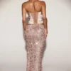 Fustă maxi Nevara cu talie medie și decupaj pe coapsă, în nuanța Rose Gold Fustă maxi Nevara cu talie medie și decupaj pe coapsă, în nuanța Rose Gold