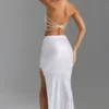 Fustă maxi Pelagia cu talie în V și decupaj pe coapsă, în culoarea White