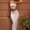 Fustă maxi Pelagia cu talie în V și decupaj pe coapsă, în culoarea White