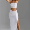 Fustă maxi Pelagia cu talie în V și decupaj pe coapsă, în culoarea White