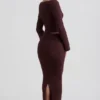 Fustă maxi plisată din tricot cu nervuri Edalene, culoare Espresso