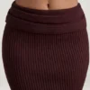 Fustă maxi plisată din tricot cu nervuri Edalene, culoare Espresso
