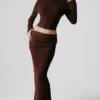 Fustă maxi plisată din tricot cu nervuri Edalene, culoare Espresso