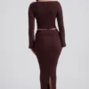 Fustă maxi plisată din tricot cu nervuri Edalene, culoare Espresso