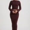 Fustă maxi plisată din tricot cu nervuri Edalene, culoare Espresso