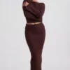 Fustă maxi plisată din tricot cu nervuri Edalene, culoare Espresso
