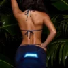 Fustă micro metalică cu volane pentru costum de baie, albastră Fustă micro metalică cu volane pentru costum de baie, albastră