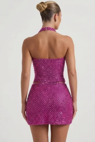 Fustă micro mini A-line cu detalii în formă de inimă Querida, culoare magenta Fustă micro mini A-line cu detalii în formă de inimă Querida, culoare magenta