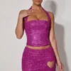 Fustă micro mini A-line cu detalii în formă de inimă Querida, culoare magenta Fustă micro mini A-line cu detalii în formă de inimă Querida, culoare magenta
