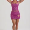 Fustă micro mini A-line cu detalii în formă de inimă Querida, culoare magenta Fustă micro mini A-line cu detalii în formă de inimă Querida, culoare magenta