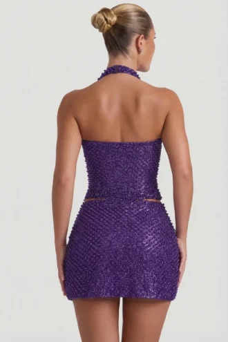 Fustă micro mini A-line cu detalii în formă de inimă Querida, în culoarea violet Fustă micro mini A-line cu detalii în formă de inimă Querida, în culoarea violet