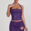Fustă micro mini A-line cu detalii în formă de inimă Querida, în culoarea violet Fustă micro mini A-line cu detalii în formă de inimă Querida, în culoarea violet