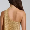 Fustă micro mini A-line cu talie joasă și ornamente Adhara, în culoarea auriu Fustă micro mini A-line cu talie joasă și ornamente Adhara, în culoarea auriu
