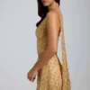 Fustă micro mini A-line cu talie joasă și ornamente Adhara, în culoarea auriu Fustă micro mini A-line cu talie joasă și ornamente Adhara, în culoarea auriu