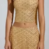 Fustă micro mini A-line cu talie joasă și ornamente Adhara, în culoarea auriu Fustă micro mini A-line cu talie joasă și ornamente Adhara, în culoarea auriu