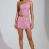 Fustă micro mini A-line cu talie joasă și ornamente Adhara, în roz Fustă micro mini A-line cu talie joasă și ornamente Adhara, în roz